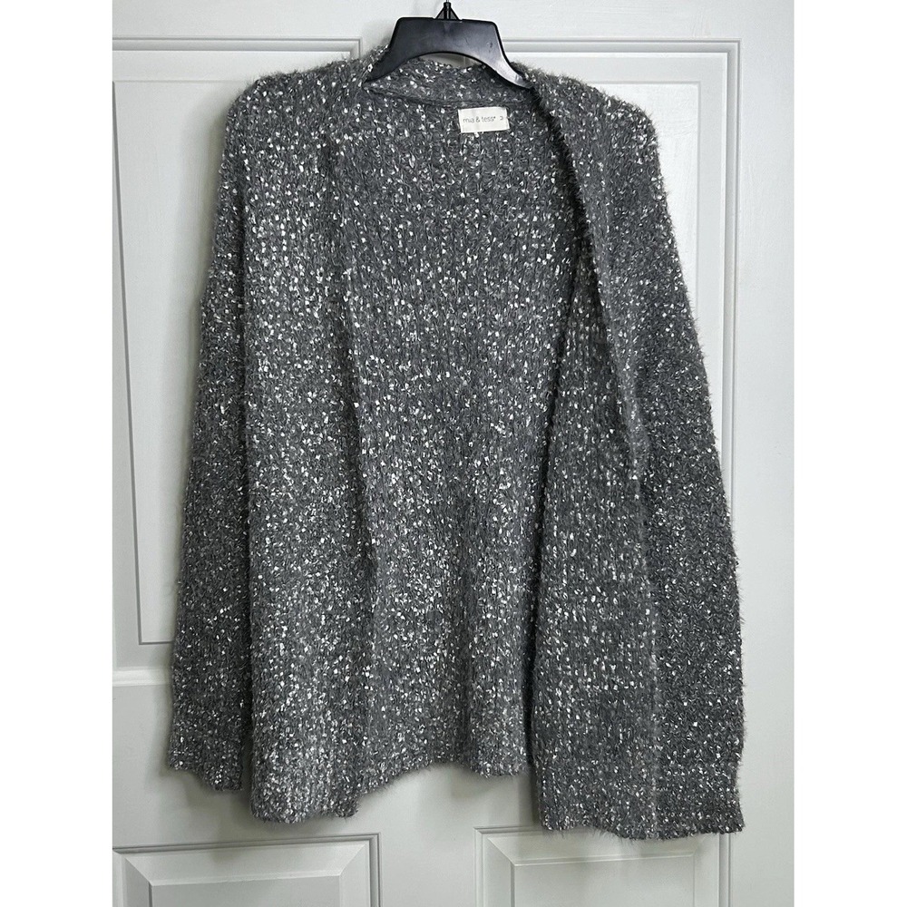 Mia & Tess Open Front Cardigan Sweater Soft Eyelash Women's Medium Gray